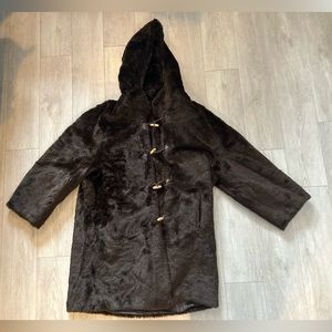 Faux Fur brown hooded coat. No tags. Oversized